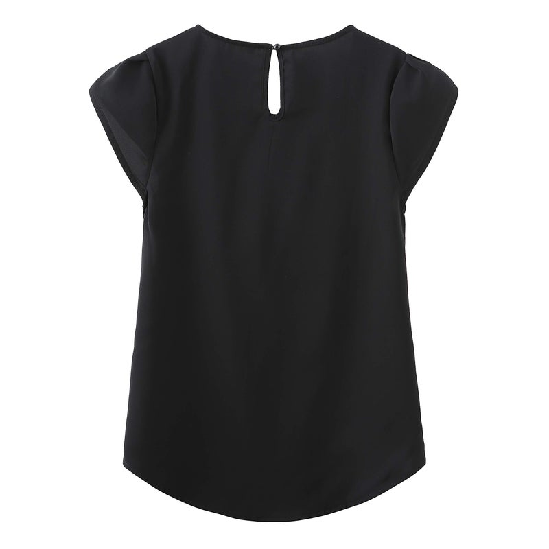 TASAMO Women's Loose Casual Short Sleeve Chiffon Top T-Shirt Blouse (X-Large, Black) - Image 2